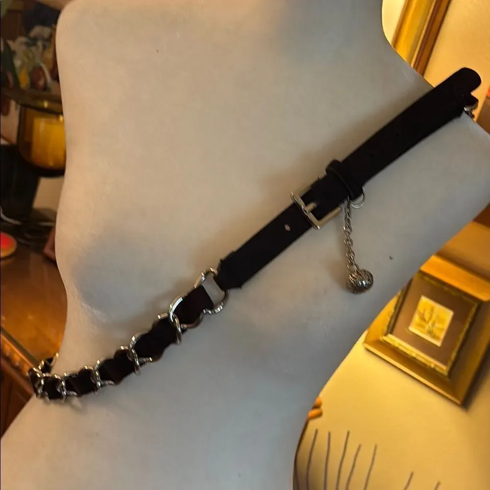 Black Suede Leather Chain Belt - XXL